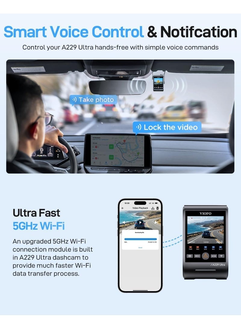 Viofo A229 Ultra 2CH Dash Camera for Car 4K with GPS – Front & Rear Dash Cam, Sony STARVIS 2, Wi-Fi, Parking Mode Car Dash Camera - Image 5
